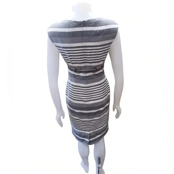 Calvin Klein Grey & White Striped Belted Empire Waist
Sleeveless Sheath Dress 2 - Picture 4 of 10